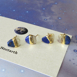 流星群＊Lapis lazuli×Rutile quartz＊金継ぎピアス／M~S size 4枚目の画像