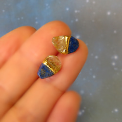 流星群＊Lapis lazuli×Rutile quartz＊金継ぎピアス／M~S size 9枚目の画像