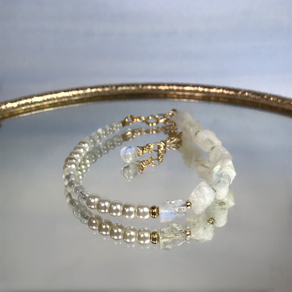 sold out！！原石rainbow moonstone◇asymmetry pearl MIX    14kgf 3枚目の画像