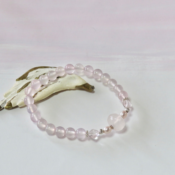 とろけるピンク◇Rose quartz×Pink Chalcedony…◇silver925-bracelet 2枚目の画像