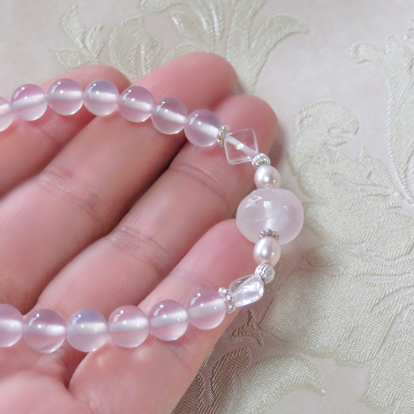 とろけるピンク◇Rose quartz×Pink Chalcedony…◇silver925-bracelet 9枚目の画像