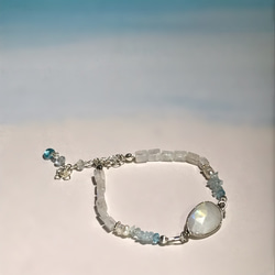 海のひかり・月のひかり◇Rainbow Moonstone×Aqamarine…／ silver925‐bracelet 2枚目の画像