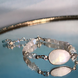 海のひかり・月のひかり◇Rainbow Moonstone×Aqamarine…／ silver925‐bracelet 4枚目の画像