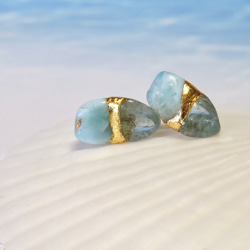 とろける氷と水面＊Larimar×Aquamarine＊金継ぎ／pierce／S~M  size 7枚目の画像