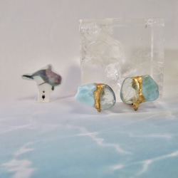 sold out！！とろける氷と水面＊ralimar×aquamarine＊金継ぎ／earring／L size 1枚目の画像