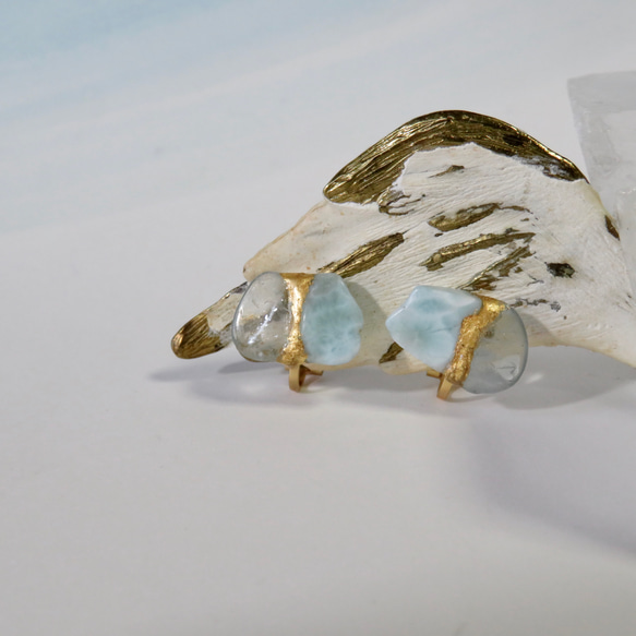 sold out！！とろける氷と水面＊ralimar×aquamarine＊金継ぎ／earring／L size 4枚目の画像