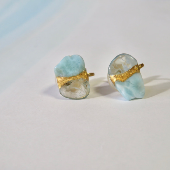 sold out！！とろける氷と水面＊ralimar×aquamarine＊金継ぎ／earring／L size 6枚目の画像