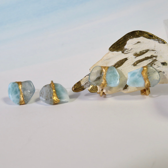 sold out！！とろける氷と水面＊ralimar×aquamarine＊金継ぎ／earring／L size 8枚目の画像