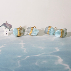 sold out！！とろける氷と水面＊ralimar×aquamarine＊金継ぎ／earring／L size 9枚目の画像