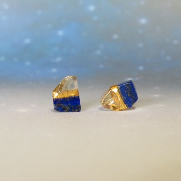 夜空の光【II】Lapis-lazuli×Citrine／金継ぎ・pierce・S size 1枚目の画像