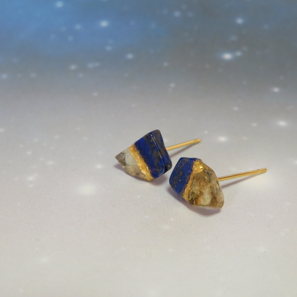 夜空の光【II】Lapis-lazuli×Citrine／金継ぎ・pierce・S size 4枚目の画像