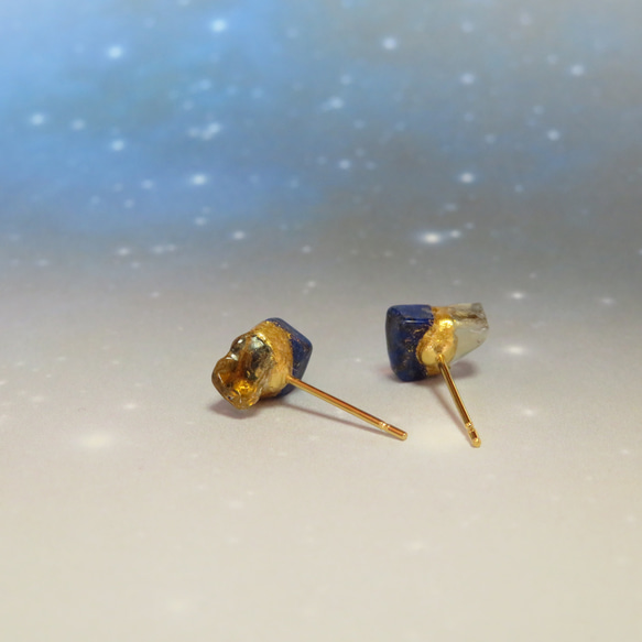 夜空の光【II】Lapis-lazuli×Citrine／金継ぎ・pierce・S size 5枚目の画像