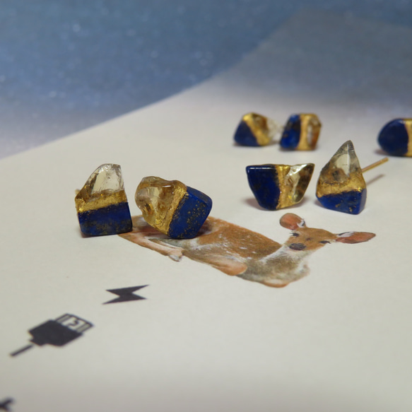 夜空の光【II】Lapis-lazuli×Citrine／金継ぎ・pierce・S size 7枚目の画像
