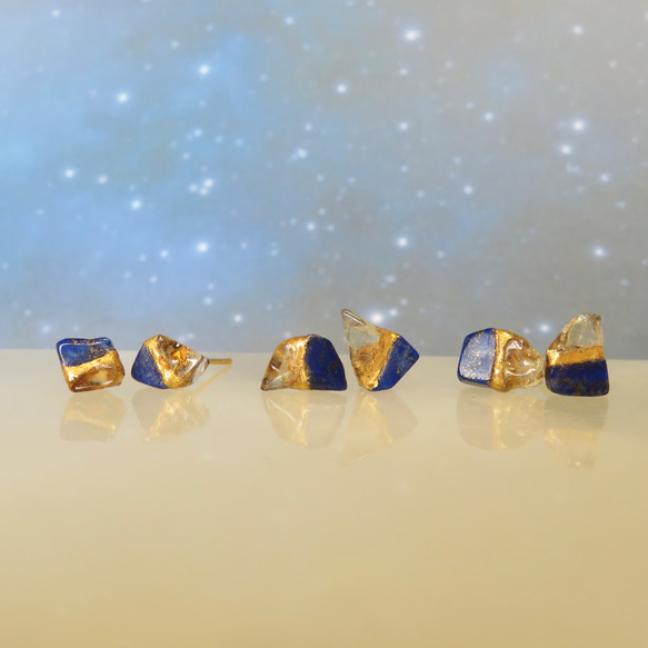 夜空の光【II】Lapis-lazuli×Citrine／金継ぎ・pierce・S size 8枚目の画像