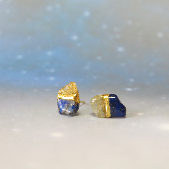 SOLD OUT！！流星群＊Lapis lazuli×Rutile quartz＊金継ぎ／pierce／S size 1枚目の画像