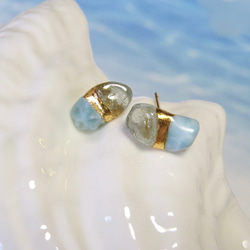 とろける氷と水面＊Larimar×Aquamarine＊金継ぎピアス／Ｓ size 3枚目の画像