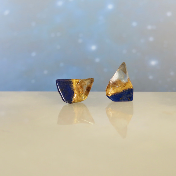 夜空の光【I】Lapis-lazuli×Citrine／金継ぎ・pierce・S size 1枚目の画像