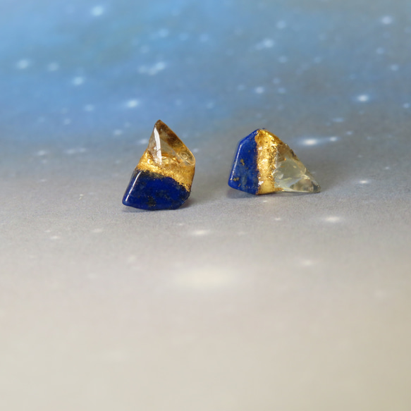 夜空の光【I】Lapis-lazuli×Citrine／金継ぎ・pierce・S size 2枚目の画像