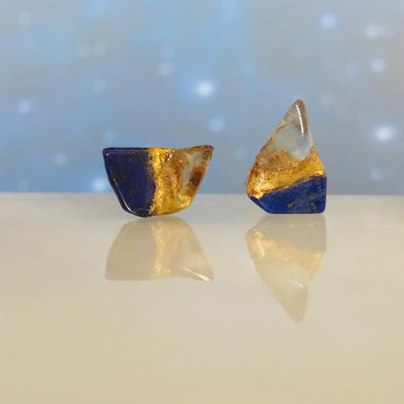 夜空の光【I】Lapis-lazuli×Citrine／金継ぎ・pierce・S size 4枚目の画像