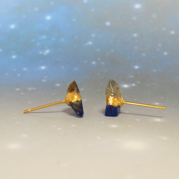 夜空の光【I】Lapis-lazuli×Citrine／金継ぎ・pierce・S size 5枚目の画像