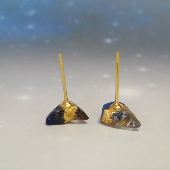夜空の光【I】Lapis-lazuli×Citrine／金継ぎ・pierce・S size 6枚目の画像