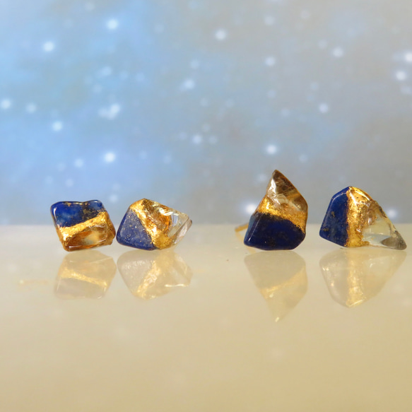 夜空の光【I】Lapis-lazuli×Citrine／金継ぎ・pierce・S size 8枚目の画像