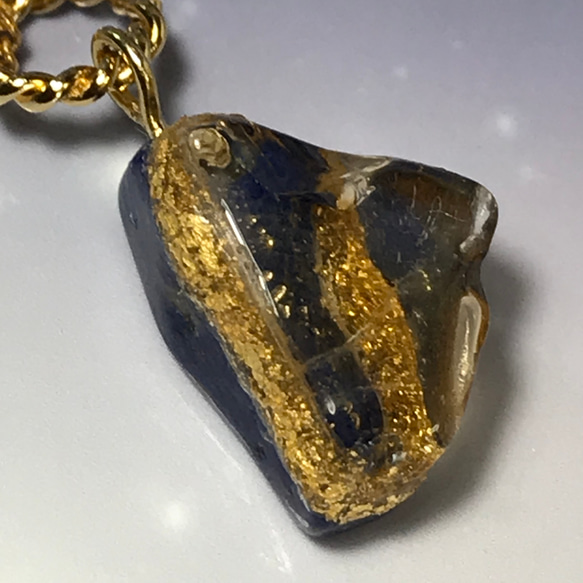 夜空の欠片＊Lapis lazuli×Citrine＊金継ぎ／necklace／合金 10枚目の画像