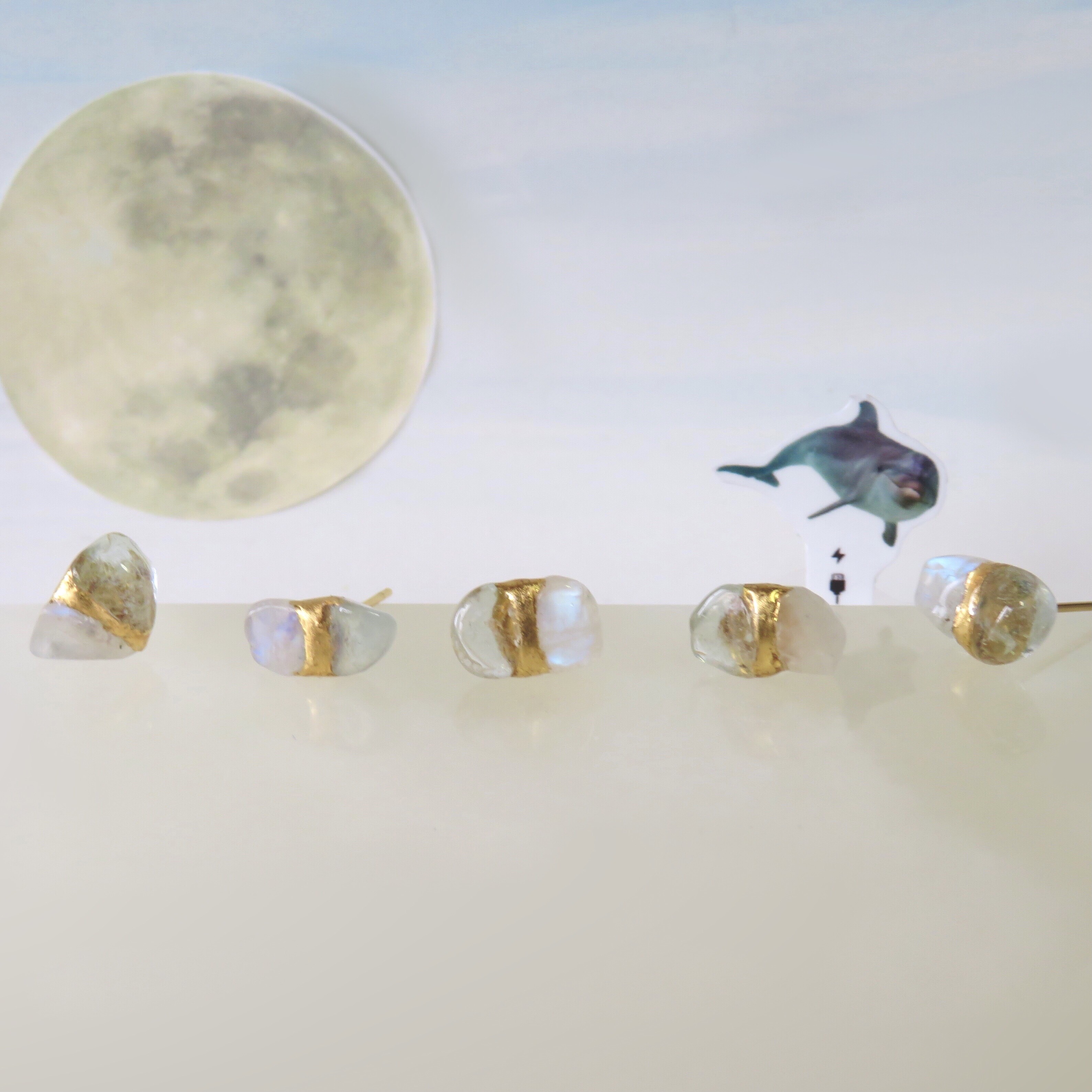 月灯りの海＊Moonstone×Aquamarine＊金継ぎ／pierce／M〜S size
