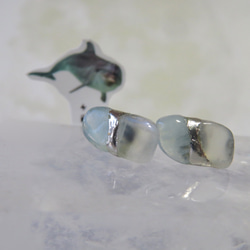 海、写る月＊Blue Moonstone×Aquamarine＊銀継ぎピアス／M〜S size 5枚目の画像