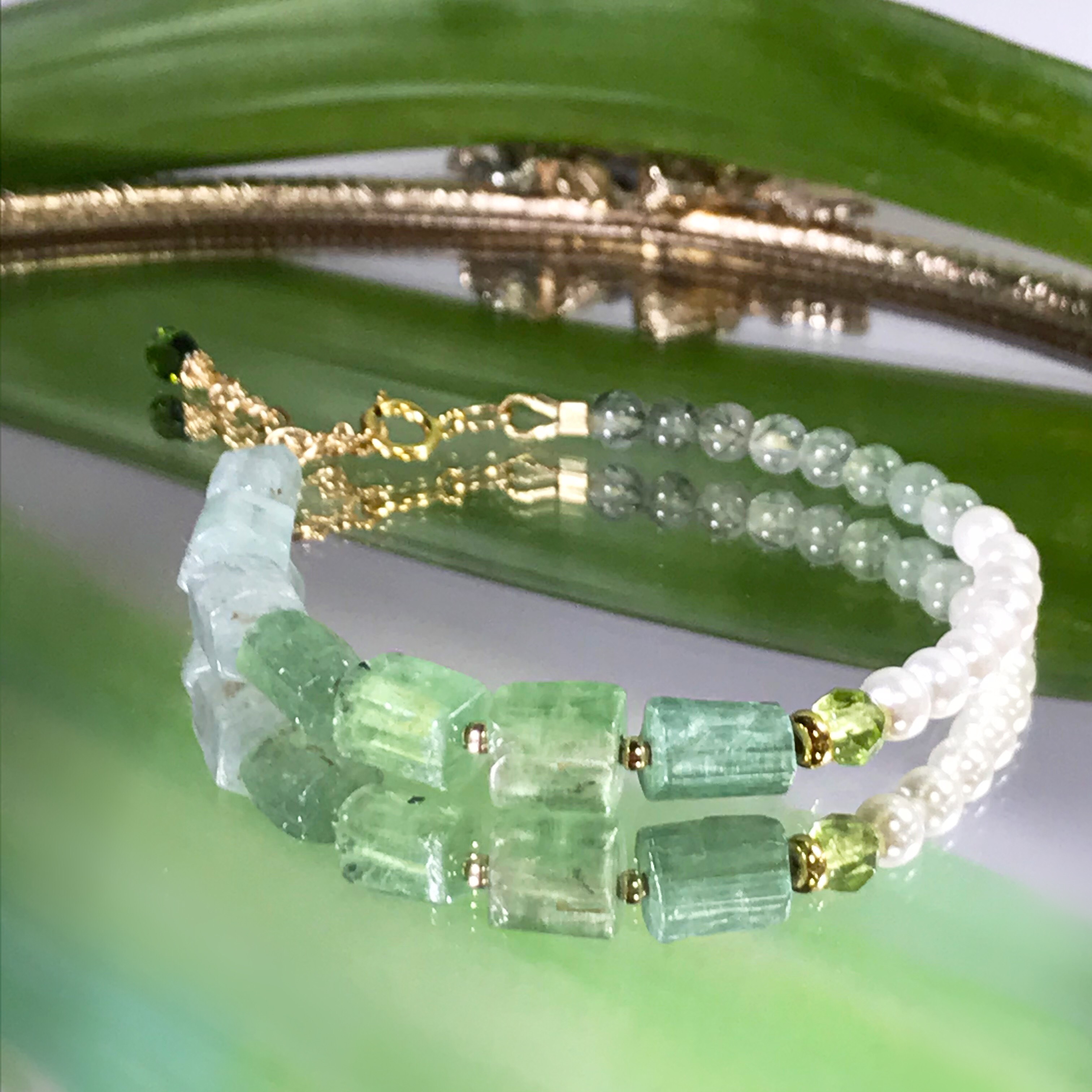 竹取物語✳︎Green×(Kyanite＋Rutile)・Tourmaline…／14kgf-bracelet 6,304円