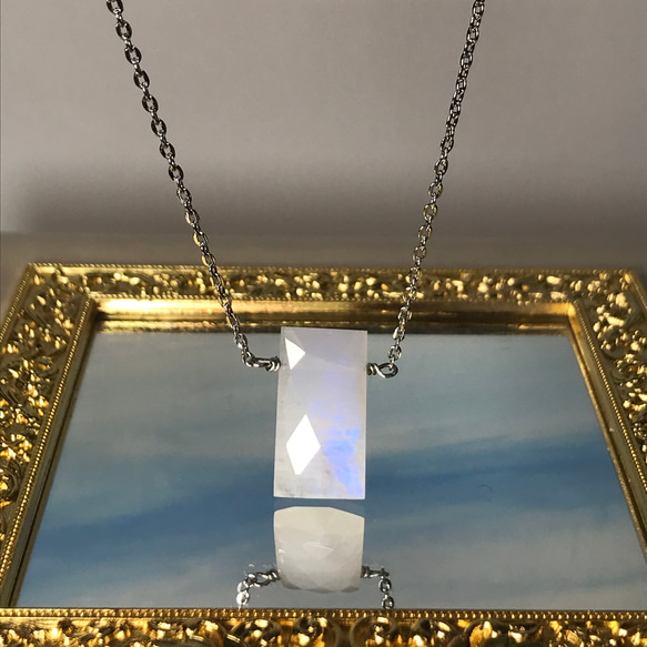 SALE！！Blue moonstone◇square window necklace  II／316L 1枚目の画像