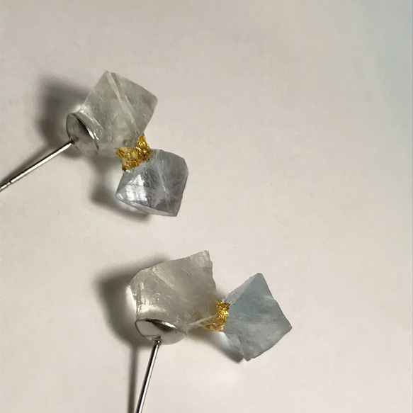 雨から雹（ひょう）へ✳︎八面体蛍石＝Flourite×2／金継ぎ／316L Pierce 7枚目の画像