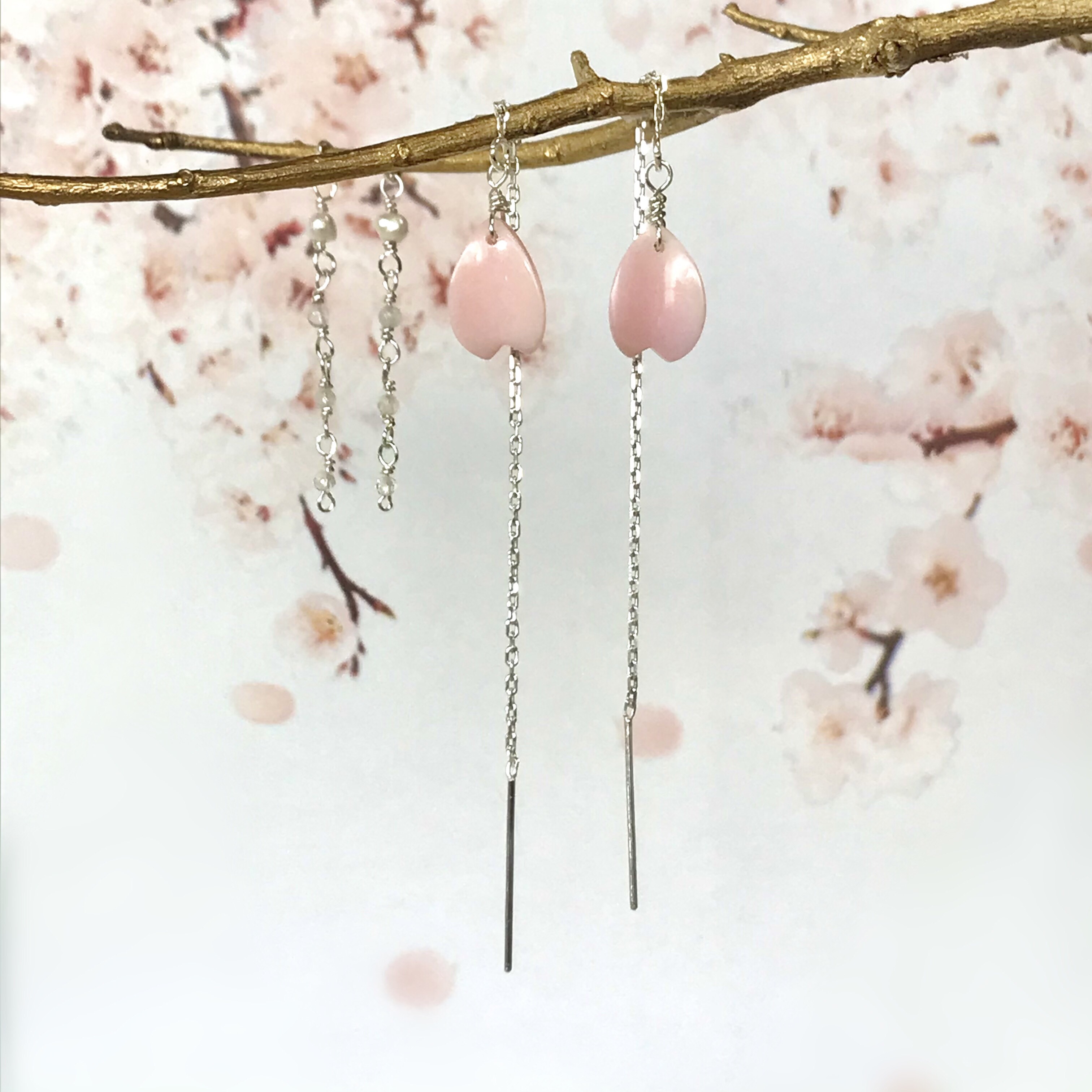 桜の花びら舞い散る時（弍）／クイーンコンクシェル…／2-way／SV925-American pierce