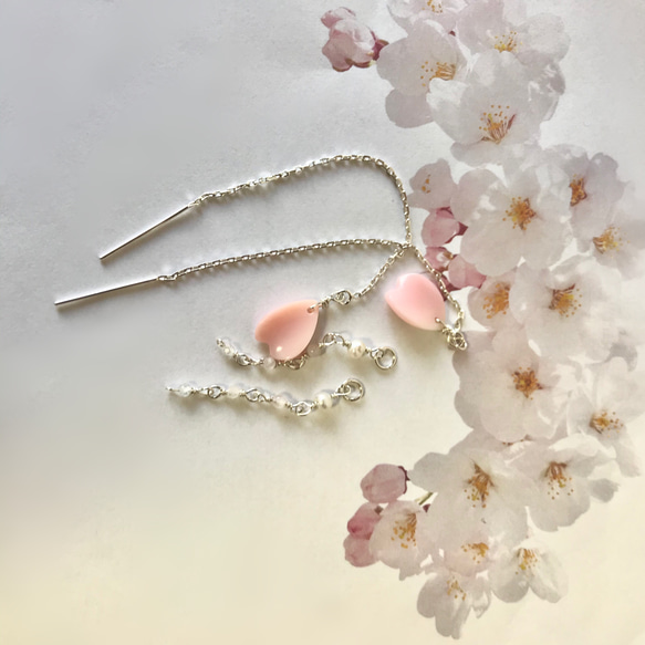 桜の花びら舞い散る時（弍）／クイーンコンクシェル…／2-way／SV925-American pierce 3枚目の画像