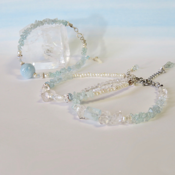 人魚姫の落し物【II】Crystal quartz×Aquamarine／SV925-bracelet 10枚目の画像
