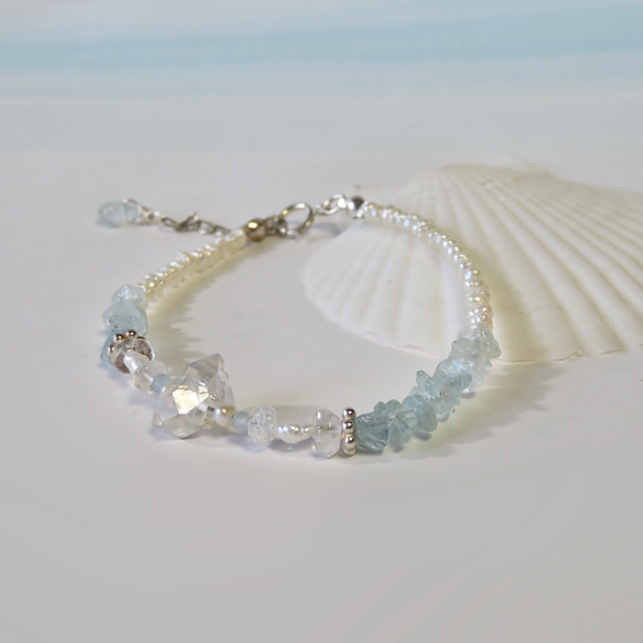 人魚姫の落し物【II】Crystal quartz×Aquamarine／SV925-bracelet 1枚目の画像