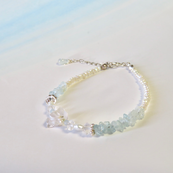 人魚姫の落し物【II】Crystal quartz×Aquamarine／SV925-bracelet 3枚目の画像