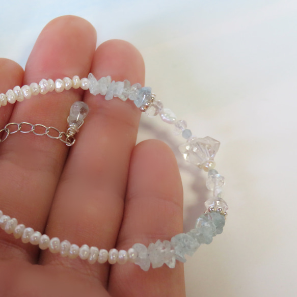 人魚姫の落し物【II】Crystal quartz×Aquamarine／SV925-bracelet 8枚目の画像