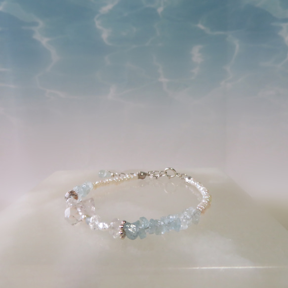 人魚姫の落し物【II】Crystal quartz×Aquamarine／SV925-bracelet 9枚目の画像