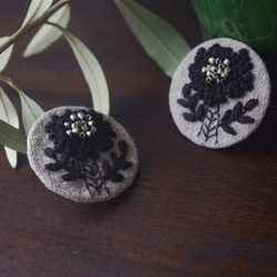 Black flowers 刺繍ビーズイヤリング 2枚目の画像