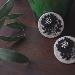 Black flowers 刺繍ビーズイヤリング 4枚目の画像