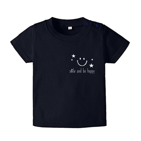 ネイビー☆スマイルＴシャツ★星かハートの２柄☆名入れ可能です＊７０～大人サイズまで＊お揃いコーデ♪赤ちゃんも♪ 4枚目の画像