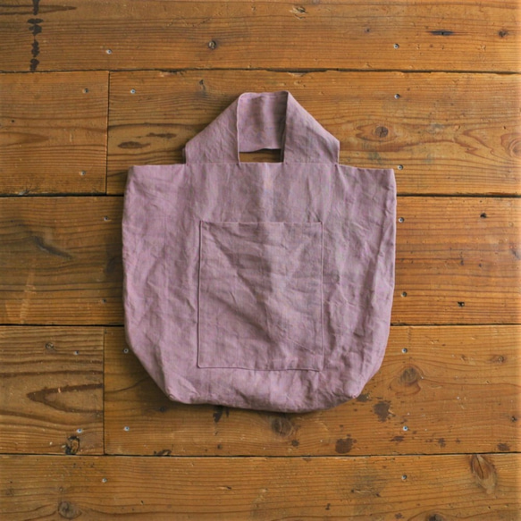 【SALE】linen reversible bag：pink： 1枚目の画像