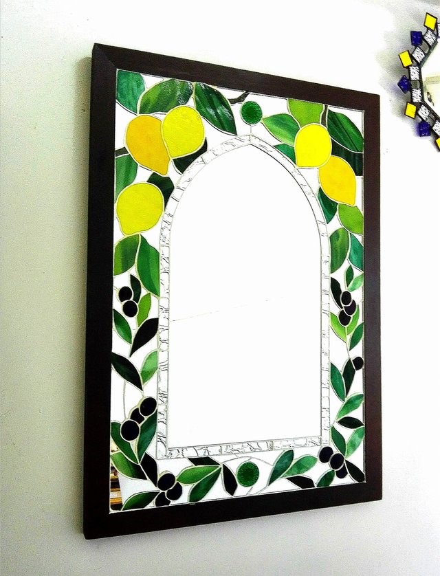 ミラー　Limoni e olivo (レモンとオリーブ）モザイク　ガラス