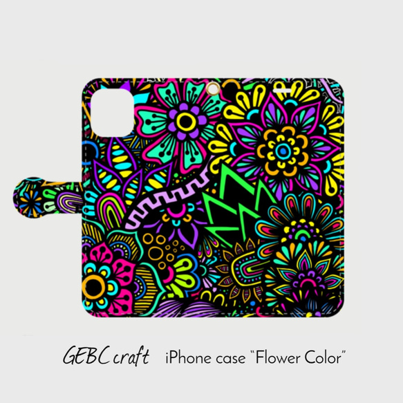 ◆免運費◆[Flip cover] 原裝筆記本型iPhone手機殼，封面“Flower Color” 第1張的照片