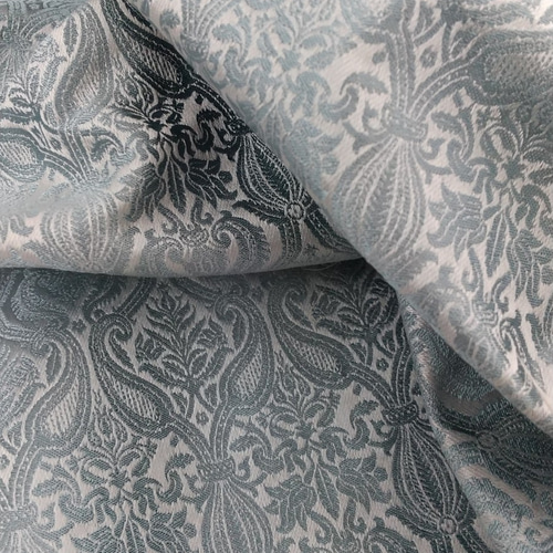 シルク生地 ヴィンテージダマスク柄 GA649(グレイッシュミントブルー