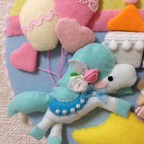 ゆめかわ ハンドメイド フェルトリース ユニコーン うさぎ お姫様