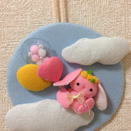 ゆめかわ ハンドメイド フェルトリース ユニコーン うさぎ お姫様