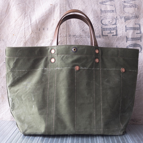 オリーブグリーン キャンバス トートバッグ ミリタリー 再構築