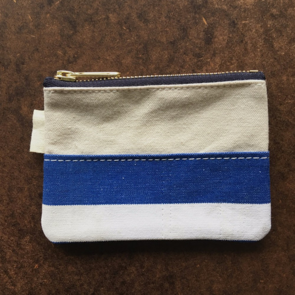 Off white canvas x vintage European stripe zip pouch z0010 第1張的照片